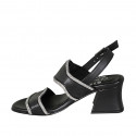 Woman's sandal in black leather with rhinestones heel 5 - Available sizes:  32, 33, 45