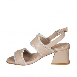 Woman's sandal in light rose leather with rhinestones heel 5 - Available sizes:  32, 42 2