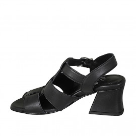 Sandale avec courroie pour femmes en cuir noir talon 5 - Pointures disponibles:  42 2