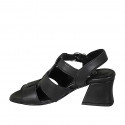 Woman's strap sandal in black leather heel 5 - Available sizes:  42