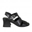 Sandale avec courroie pour femmes en cuir noir talon 5 - Pointures disponibles:  42