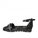 Woman's open shoe with strap and rhinestones in black leather wedge heel 3 - Available sizes:  32, 42
