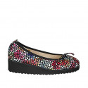 Ballerina da donna in camoscio nero stampato multicolore con fiocco e puntale zeppa 4 - Misure disponibili: 32, 42