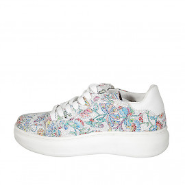 Scarpa stringata da donna in pelle bianca e stampata mosaico multicolor con cerniera e plantare estraibile zeppa 4 - Misure disponibili: 44 2