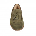 Men's loafer with tassels in green suede - Available sizes:  36, 38, 46, 47