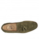 Men's loafer with tassels in green suede - Available sizes:  36, 38, 46, 47