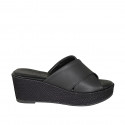 Mule pour femmes en cuir noir avec plateforme et talon compensé tressé 6 - Pointures disponibles:  42, 43, 44
