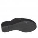 Woman's mules in black leather with platform and braided wedge heel 6 - Available sizes:  42, 43, 44