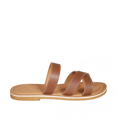 Sabot da donna in pelle color cuoio tacco 1 - Misure disponibili: 42