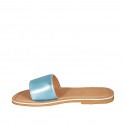 Woman's mules in light blue laminated leather heel 1 - Available sizes:  42, 43