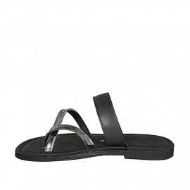 Mule entredoigt pour femmes en cuir noir et cuir verni argent talon 1 - Pointures disponibles:  32 2