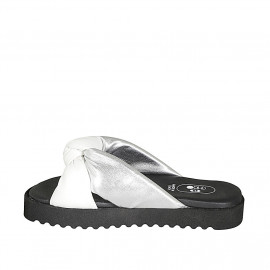 Woman's mule in white and silver laminated leather with knot and wedge heel 2 - Available sizes:  32 2