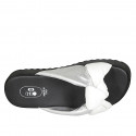 Woman's mule in white and silver laminated leather with knot and wedge heel 2 - Available sizes:  32