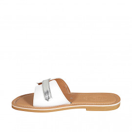 Mule pour femmes en cuir blanc et cuir verni argent talon 1 - Pointures disponibles:  42 2