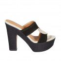 Woman's mules in black and grey suede with platform and braided heel 12 - Available sizes:  31, 34