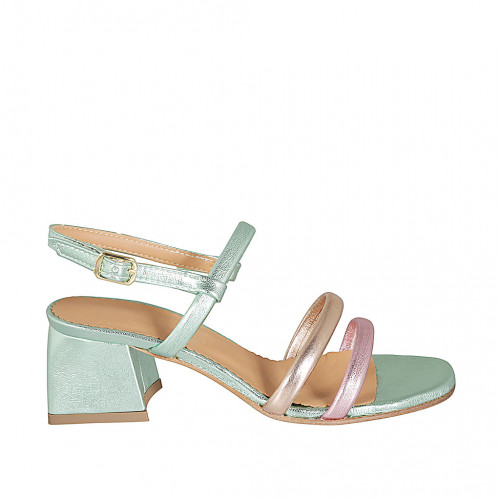 Sandale pour femmes en cuir lamé vert, rosa et cuivre talon 5 - Pointures disponibles:  44