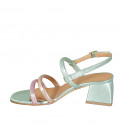 Woman's sandal in laminated green, rose and copper leather heel 5 - Available sizes:  44