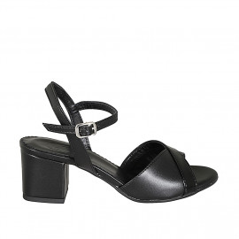 Sandalia para mujer con cinturon al tobillo en piel y charol negro tacon 5 - Tallas disponibles:  42, 44