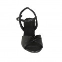 Woman's ankle strap sandal in black leather and patent leather heel 5 - Available sizes:  42, 44