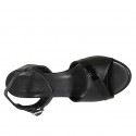 Sandalia para mujer con cinturon al tobillo en piel y charol negro tacon 5 - Tallas disponibles:  42, 44