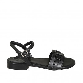 Sandalia para mujer con cinturon en piel negra tacon 1 - Tallas disponibles:  33