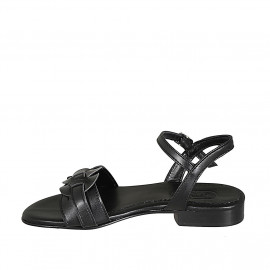 Woman's sandal with strap in black leather heel 1 - Available sizes:  33 2