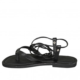 Woman's thong gladiator sandal in black leather heel 1 - Available sizes:  32, 42 2