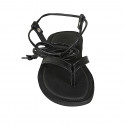 Woman's thong gladiator sandal in black leather heel 1 - Available sizes:  32, 42