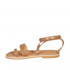Sandale entredoigt pour femmes avec courroie en cuir cognac talon 1 - Pointures disponibles:  32 2