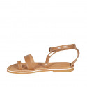 Sandalia de dedo para mujer con cinturon en piel cognac tacon 1 - Tallas disponibles:  32