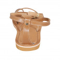 Woman's thong sandal with strap in cognac brown leather heel 1 - Available sizes:  32