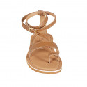 Sandalia de dedo para mujer con cinturon en piel cognac tacon 1 - Tallas disponibles:  32