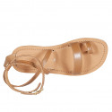 Woman's thong sandal with strap in cognac brown leather heel 1 - Available sizes:  32