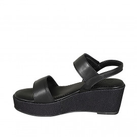 Sandalo da donna in pelle nera con velcro e zeppa 6 - Misure disponibili: 42, 44 2