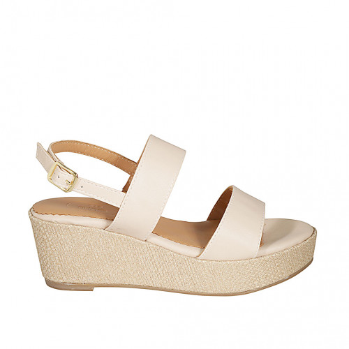 Sandale pour femmes avec plateforme en cuir rose clair talon compensé 6 - Pointures disponibles:  42, 43, 44, 45