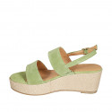 Woman's sandal with platform in green suede wedge heel 6 - Available sizes:  31, 44, 45
