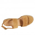 Sandale pour femmes avec plateforme en daim cognac talon compensé 6 - Pointures disponibles:  42, 43, 44, 45