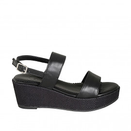 Sandale pour femmes avec plateforme en cuir noir talon compensé 6 - Pointures disponibles:  42, 43