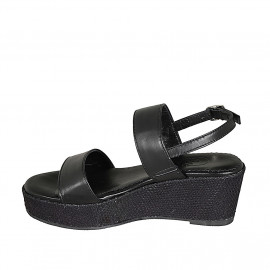 Sandalia para mujer con plataforma en piel negra cuña 6 - Tallas disponibles:  42, 43 2