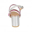 Sandalia para mujer en piel imprimida laminada plateada, fucsia y rosa tacon 7 - Tallas disponibles:  42, 44, 45