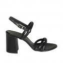Sandale pour femmes en cuir lamé noir talon 7 - Pointures disponibles:  42, 43, 44, 46