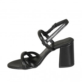 Sandalia en piel laminada negra para mujer tacon 7 - Tallas disponibles:  42, 43, 44, 46 2