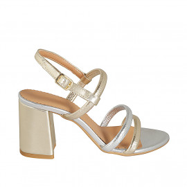 Sandalia para mujer en piel laminada platino y plateada tacon 7 - Tallas disponibles:  44