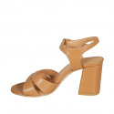 Woman's sandal in cognac brown leather with strap heel 7 - Available sizes:  43