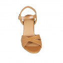 Woman's sandal in cognac brown leather with strap heel 7 - Available sizes:  43