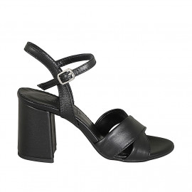 Woman's sandal in black leather with strap heel 7 - Available sizes:  33, 43, 45
