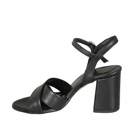 Woman's sandal in black leather with strap heel 7 - Available sizes:  33, 43, 45 2