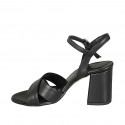 Sandalia para mujer en piel negra con cinturon tacon 7 - Tallas disponibles:  33, 43, 45