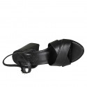 Woman's sandal in black leather with strap heel 7 - Available sizes:  33, 43, 45
