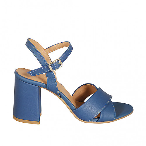 Sandale pour femmes en cuir bleu avec courroie talon 7 - Pointures disponibles:  43, 44